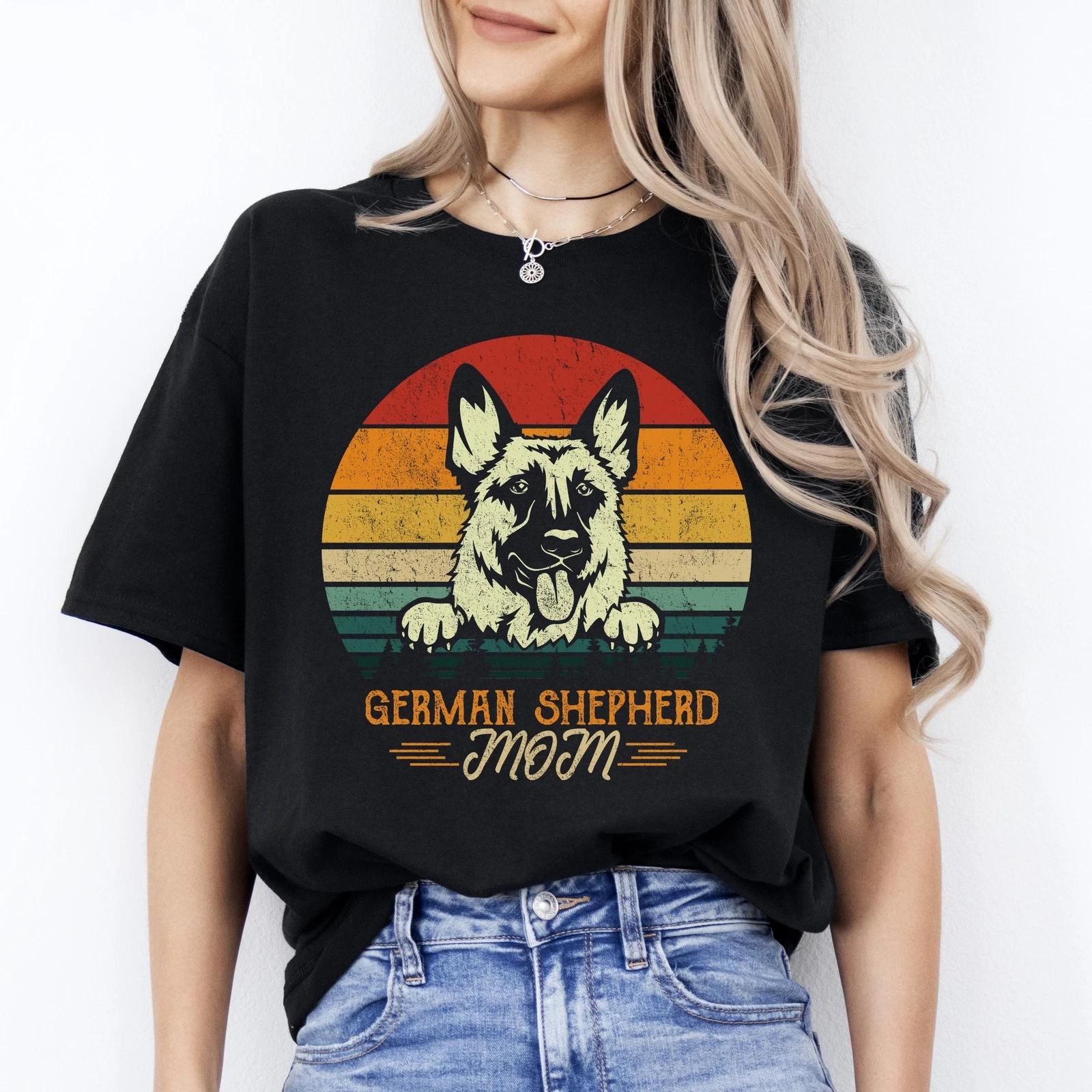 German Shepherd Mom T-Shirt gift Retro Shepherd Dog mama Unisex tee Black Navy D 3XL