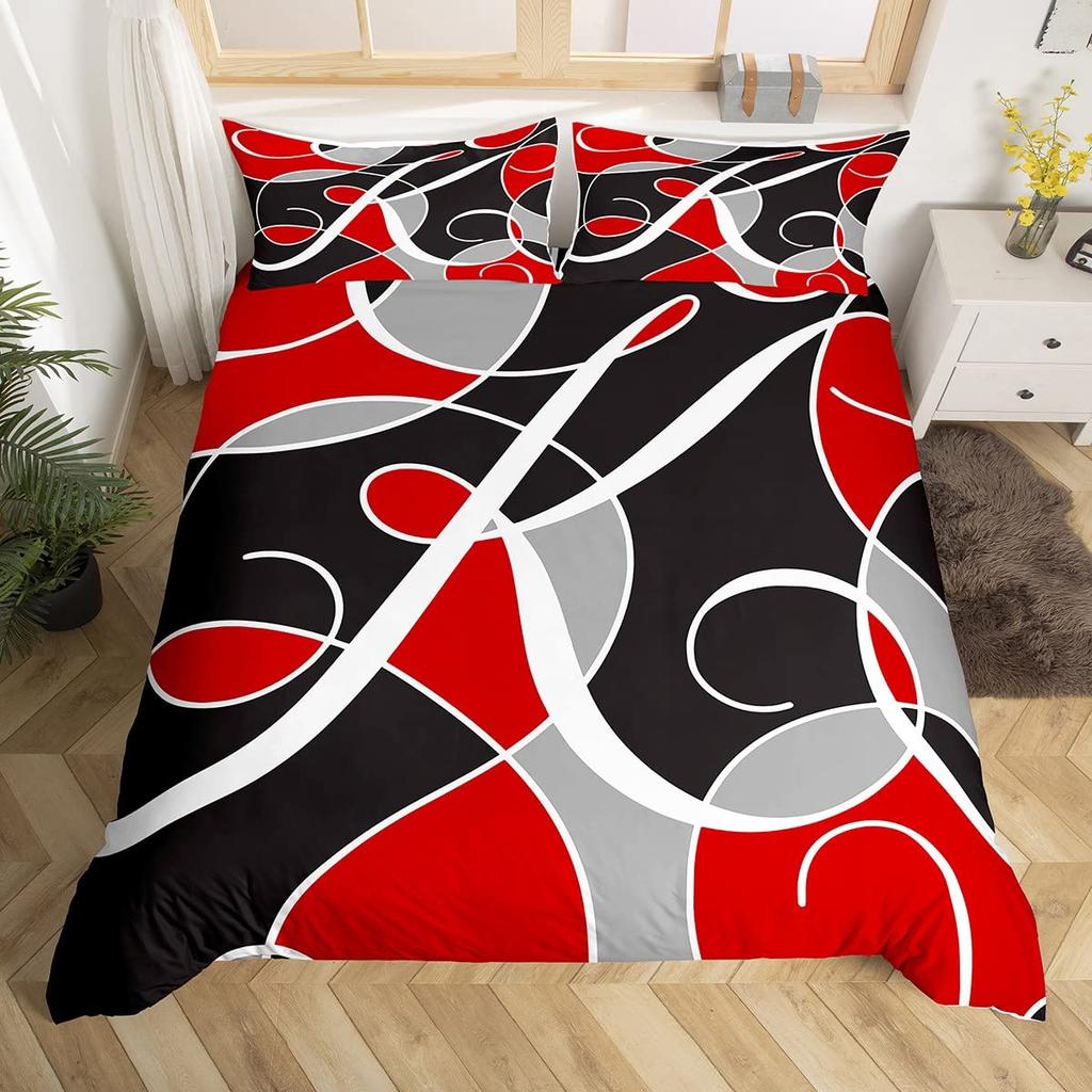 Rött Grått Vitt Randigt King Påslakan Gradient Geometriskt Sängklädesset Modernt Randigt Konst Täcköver Polyester Quiltöverdrag