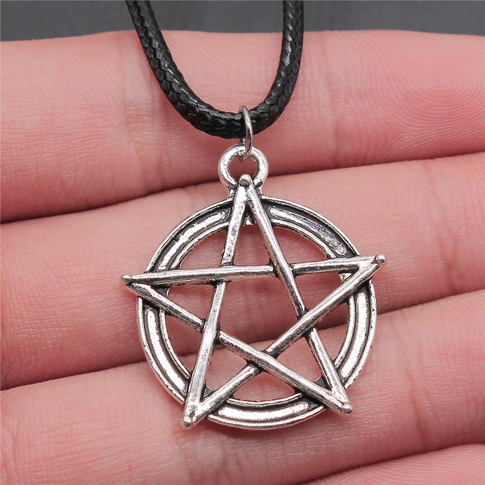 30 Styles Unisex Amulet Wicca Jewelry Gift Sun Moon Star Pentagram Pendant Necklace Black Leather Cord