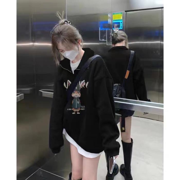 

YYFS женские модные повседневные весенне-осенние блузки и рубашки-поло с длинным рукавом и воротником-стойкой XL чёрный