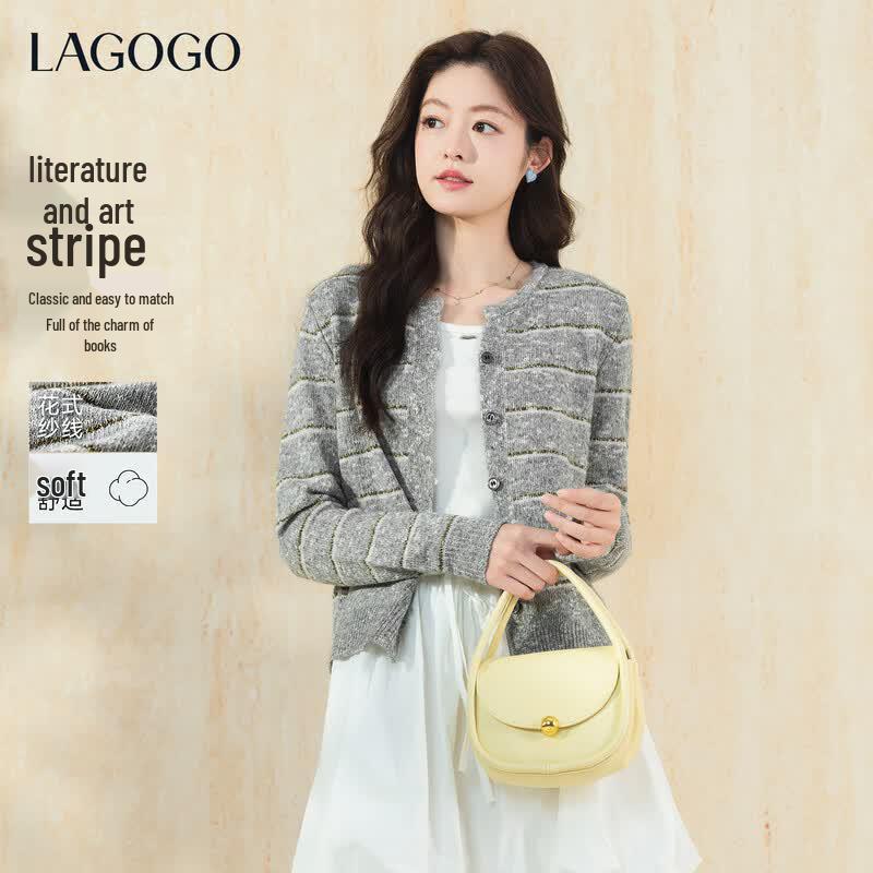 LAGOGO 2026 Striped Round Neck Knit Cardigan S
