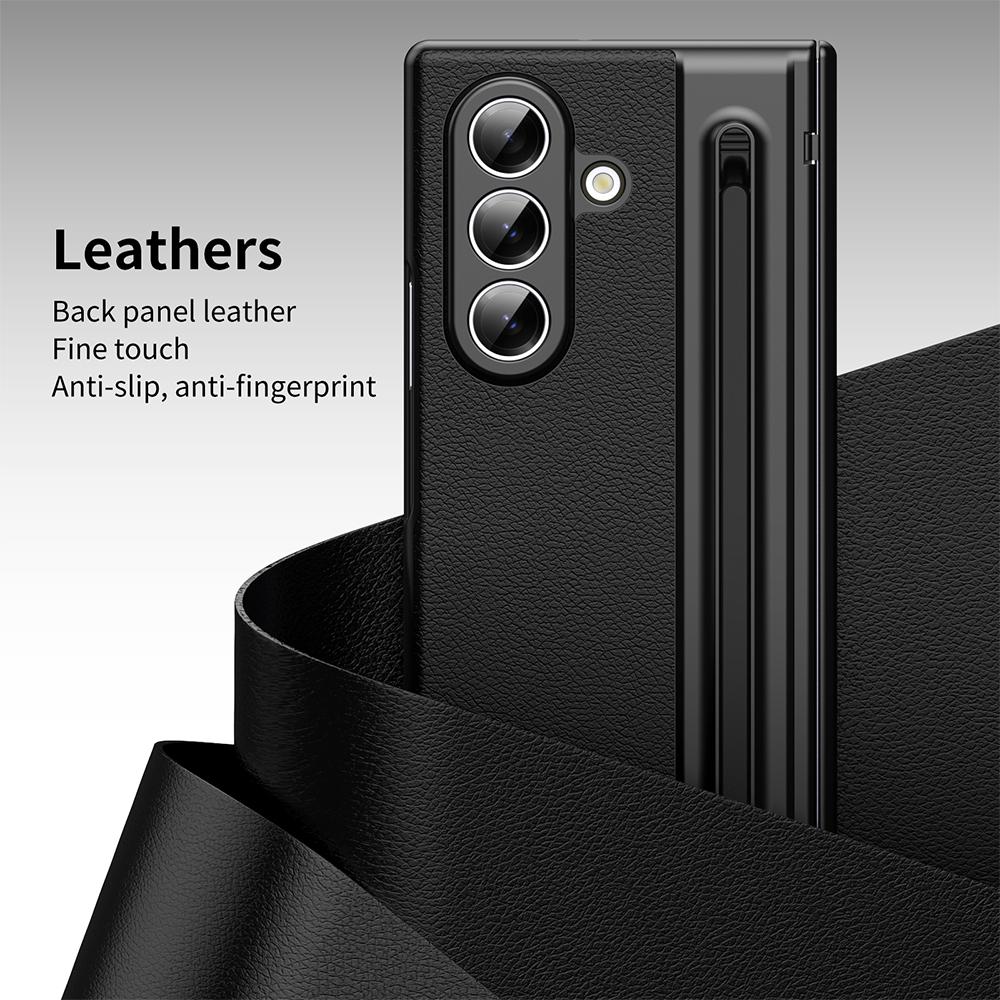 Plating Leather Hinge Case For Samsung Galaxy Z Fold 7 6 5 With Screen Glass Film All Inclusive Pen Slot Fold7 Protective Cover