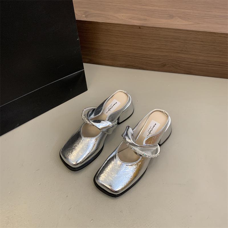 High Heels Thick Heel Bag Head Half Slippers Women's Summer Wear New Models with Skirts One Pedal Single Shoes Sandals