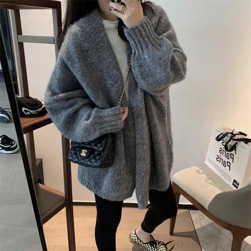 Gentle Style Women's V-Neck Loose Cardigan Sweater - Autumn/Winter 2023 Long Sleeve Knit Top