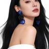 Vintage Dark Blue Heart Rose Long Dangle Earrings - Retro Fashionable Women's Studs