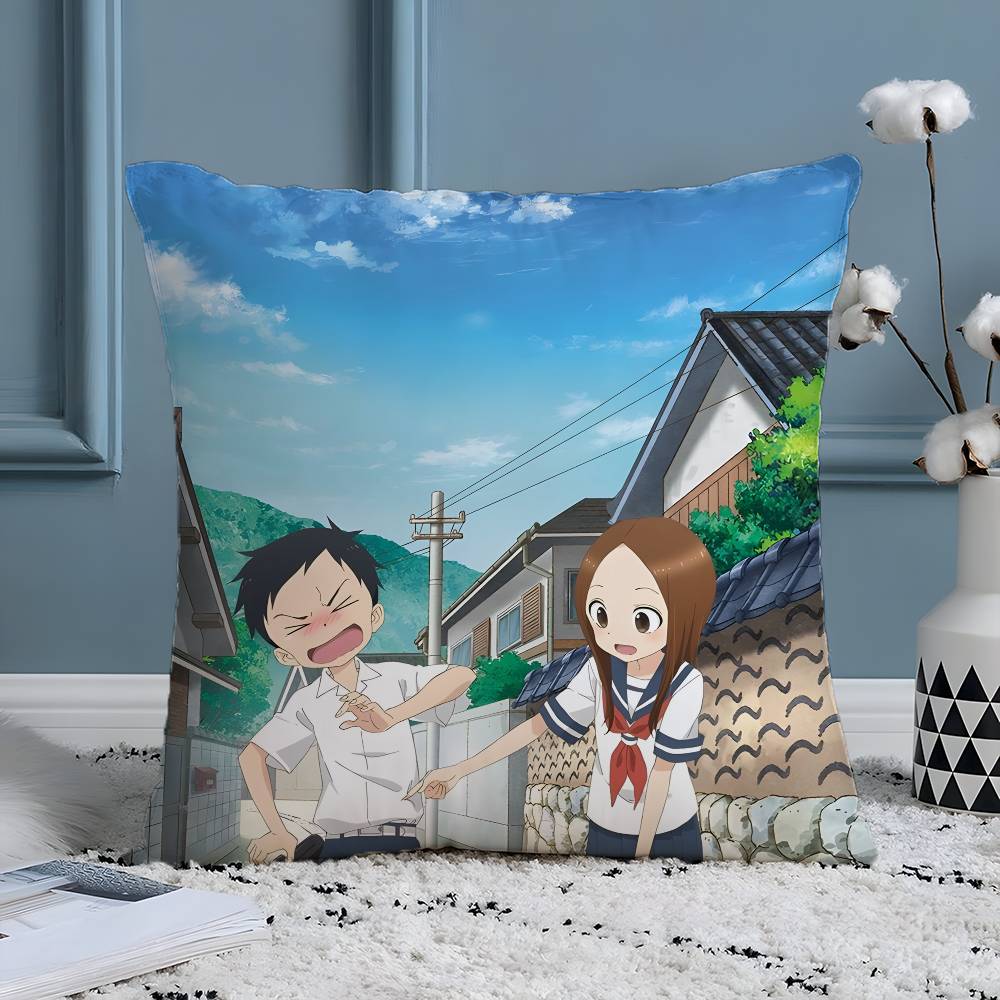 Anime Cartoon Takagi-san x Nishikata-N Pillow Case Silky elegant Comfort Sofa Bed Invisible zipper Beach pillowcase