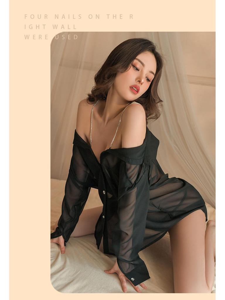 Verführerisches Chiffon-Lingerie-Set mit Strass-Trägern und Durchsicht