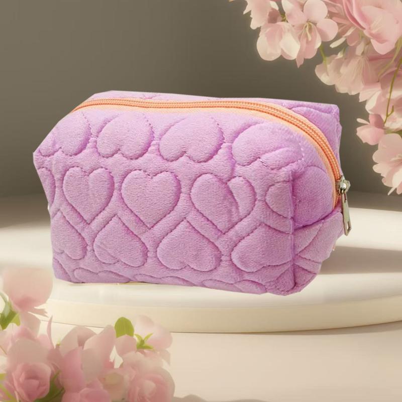 Love Pattern Plush Makeup Bag For Women Portable Travel Commuting Large Cosmetic Bags Zipper Toiletry Bag Washing Storage Bags