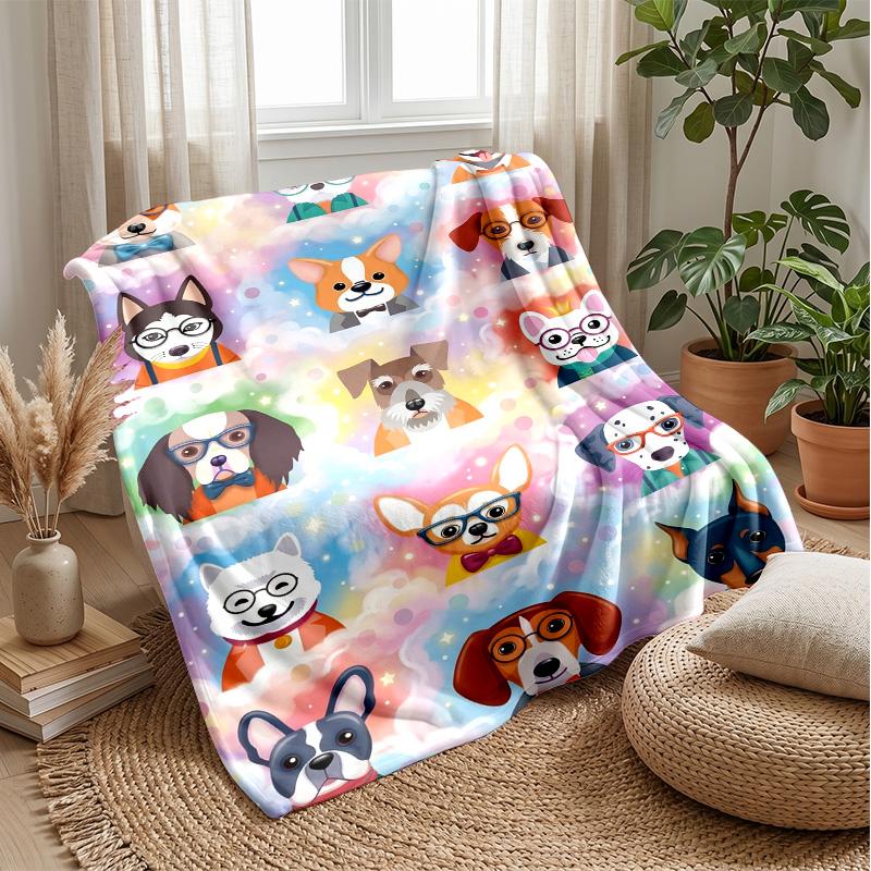 Cute Dog Cat Pattern blanket Personalized Name Flannel Blanket Soft Cozy Plush Throw for Sofa Bed Lightweight Home Decor