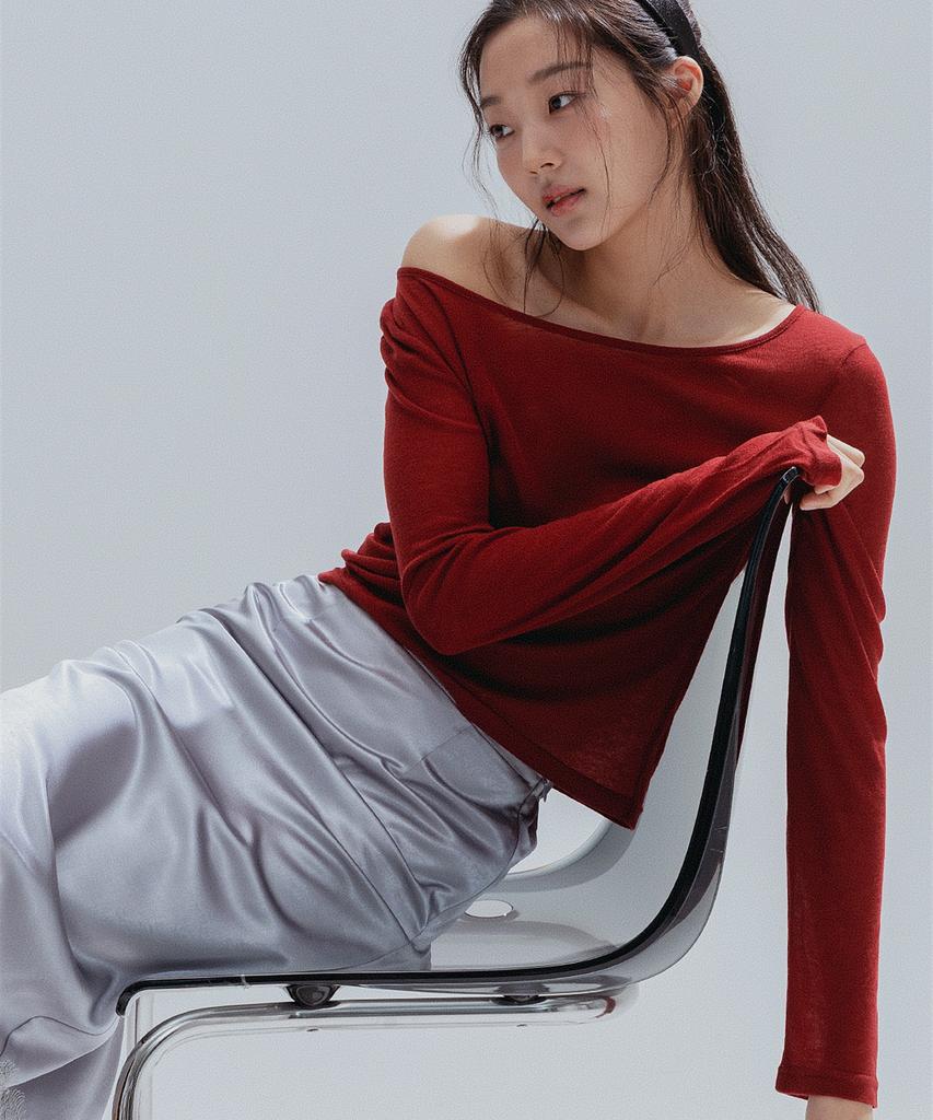 ANNEHEARTS Wool Modal Slim Tee_Red