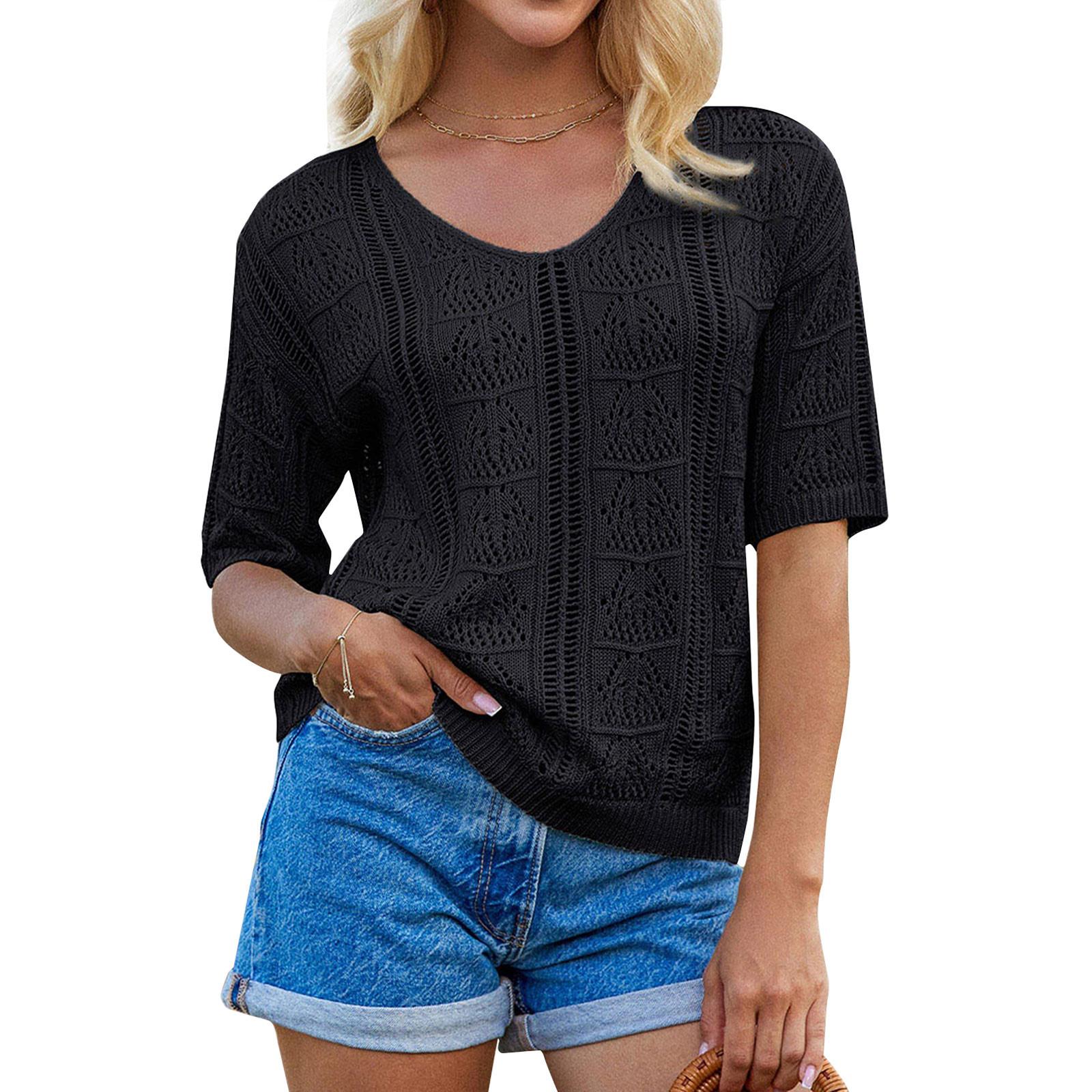 

Женская футболка с коротким рукавом, элегантная повседневная рубашка, весенне-летний наряд, струящиеся плиссированные топы с круглым вырезом спереди, летние топы L чёрный