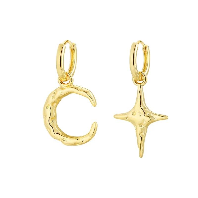 ANENJERY Orecchino a Cerchio Asimmetrico Luna Stella per Donna Orecchino Pendente Pieghevole Gioielli Regali per Feste