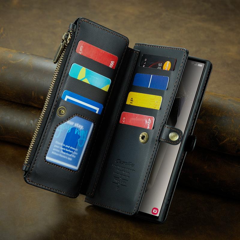 Custodia di Lusso in Pelle per Samsung S24 FE S23 Ultra S22 S21 Plus S20 S25 A16 A17 A57 A55 A35 A54 A34 S26 Tracolla con Cordino Portafoglio con Zip Slot per Carte Copertura