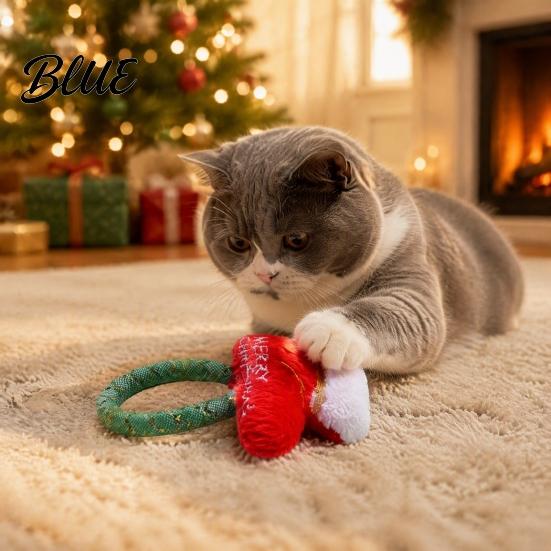 Cat Chew Toys for Teeth Cleaning Christmas Catnip Toy Indoor Cats, Stuffed with Mesh Teething Relief Kittens Tube, Interactive Flexible Tube