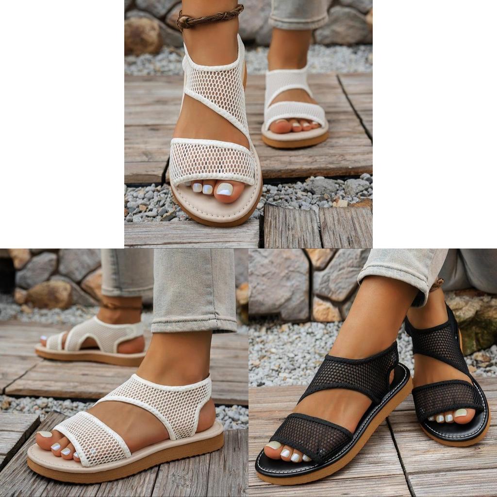 Summer Beach Sandals For Women With Mesh Upper And Rubber Sole For Casual Wear