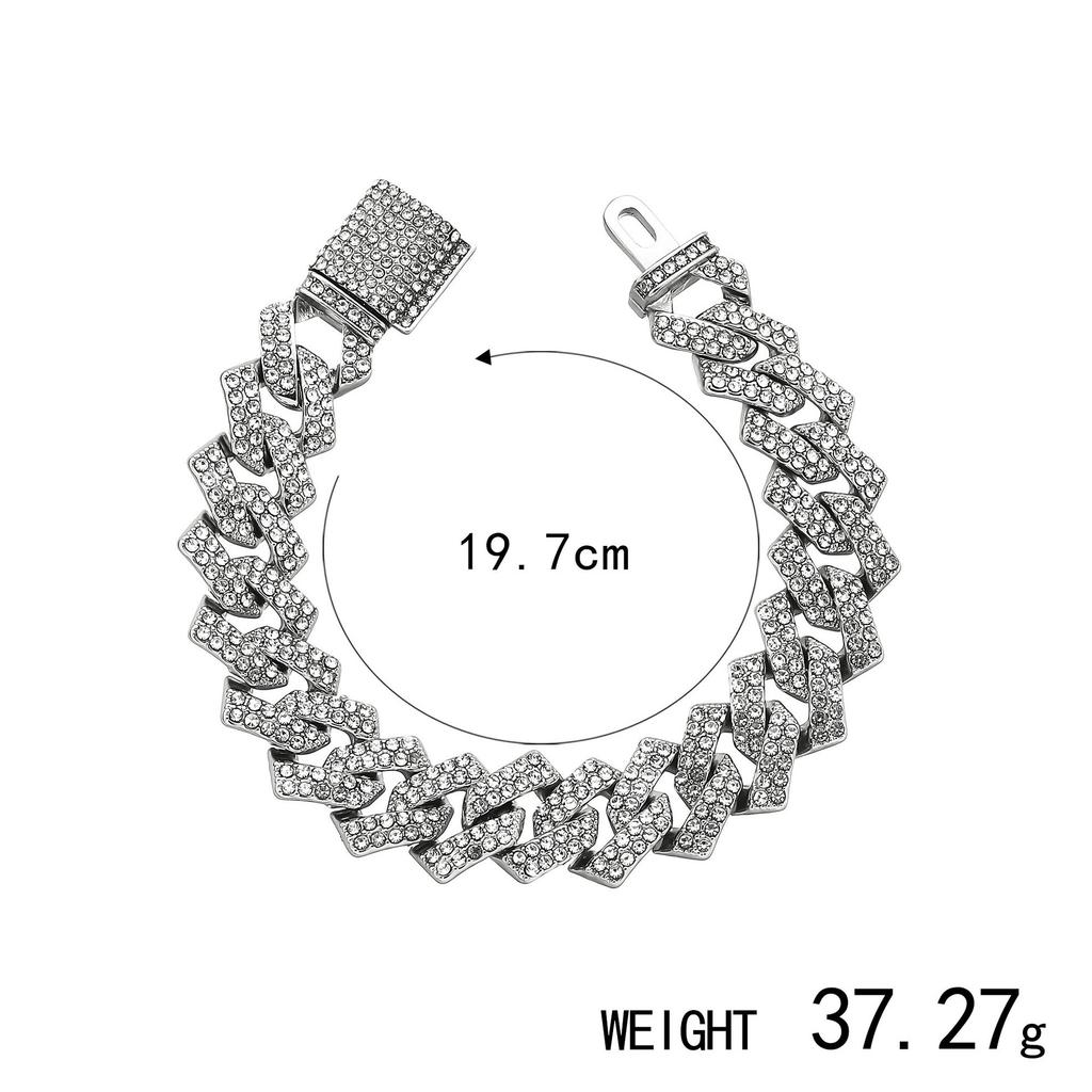 Exaggerated Personality Punk Cuban Chain Alloy Rhinestone Necklace Bracelet Direct Sales