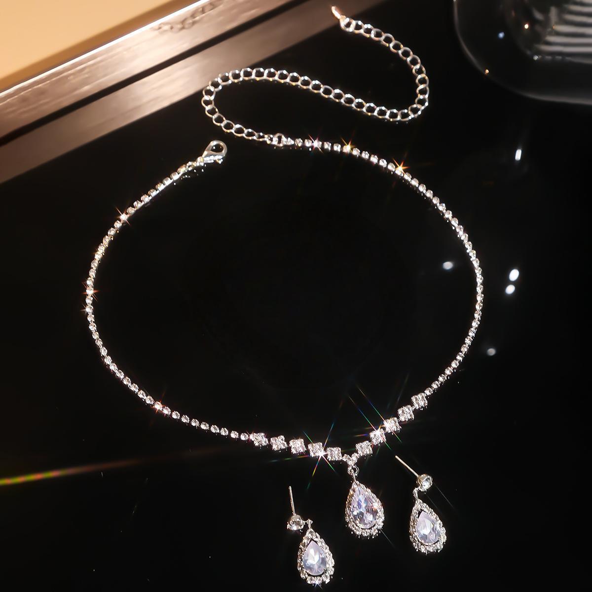 

New Luxury Brand Fashion Green Water Drop Crystal Necklace Earring Set for Women Exquisite Wedding Bride Zircon Jewelry Set Gift серебро белый