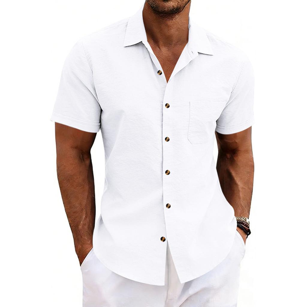 Men's Summer Loose Collar Button-Up Top  Men's Casual Beach Short-Sleeve Shirt