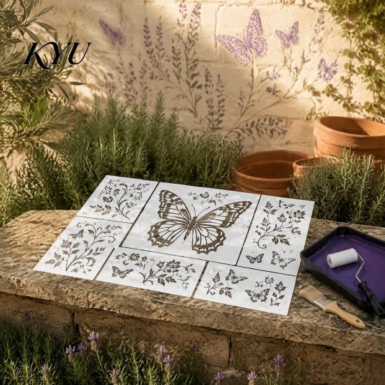 Nature Pattern Templates Garden Bloom Wall Stencil Kit, Reusable Floral Painting Templates, DIY Decor Art Modular Stencils for Walls Wood Fences