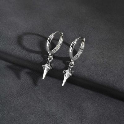 Punk Metal Star Pendant Hoop Earrings for Men Women, Silver Color Simple Drop Earrings, Creative Gothic Hip-hop Jewelry Gift