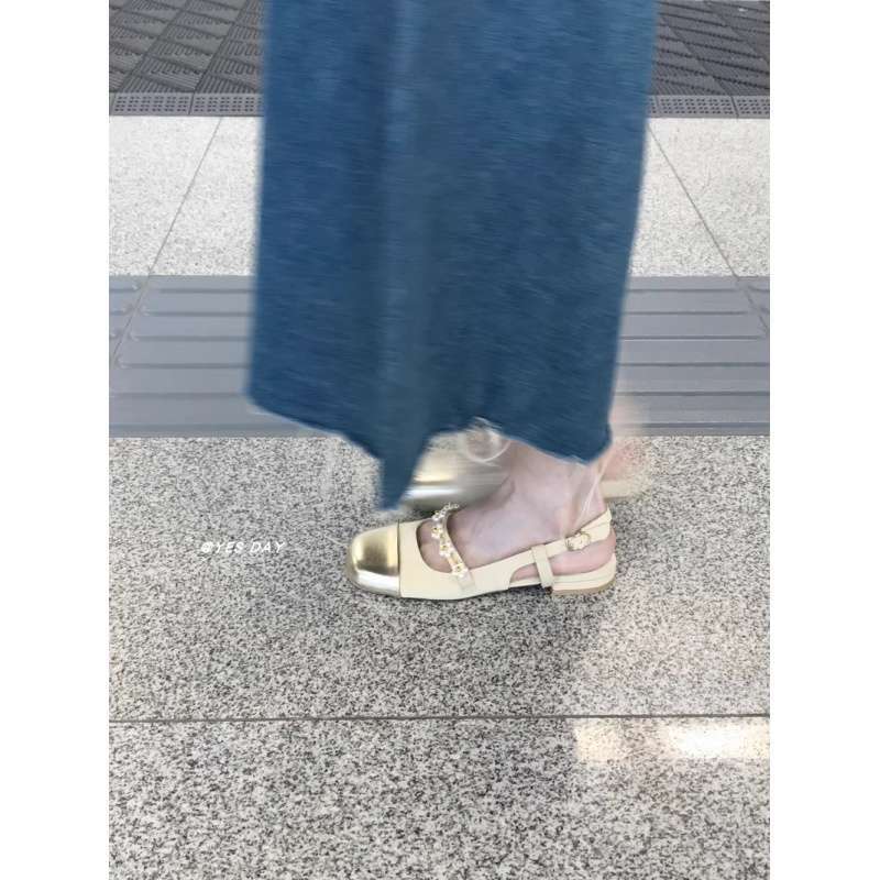 French Flat-soled Sandals Women's Korean Version of Versatile Xiaoxiangfeng Single Shoes Color Matching Fashion Front Bag Empty Skirt Mary Jane
