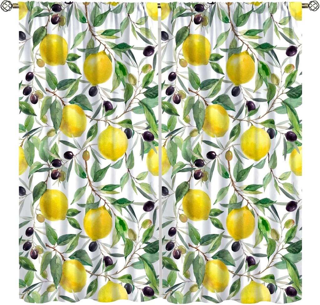 Fruit Window Curtains,Pink Cute Strawberry Green Leaves Flower Retro Art Print Window Drapes for Kids Girls Bedroom Living Room