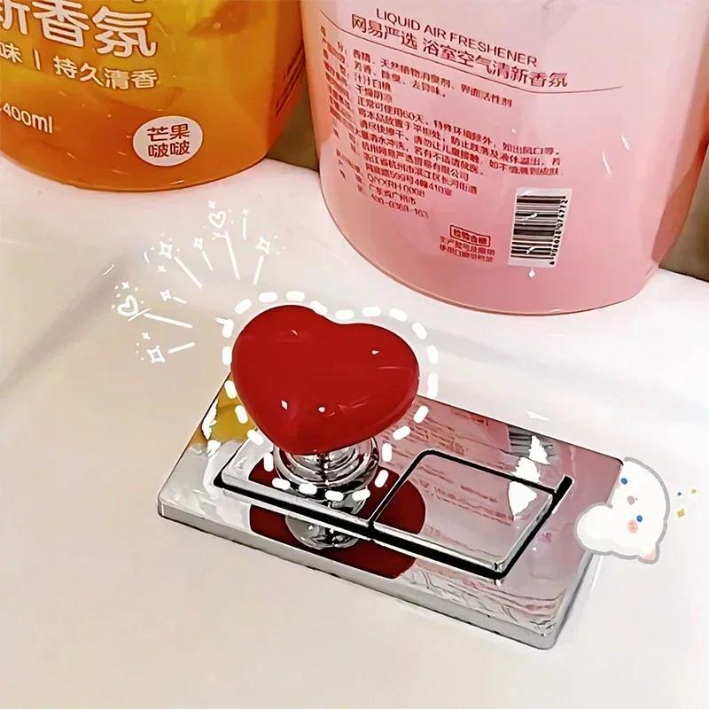 Toilet Handle Toilet Press Button Heart Shaped Press Tank Push Switch Toilet Bathing Room Decoration Water Press Flush Button