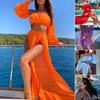Waist-exposed 2Pcs/Set Swimwear Cover Up Solid Color Off Shoulder Wear-resistant Beach Skirt for Top
