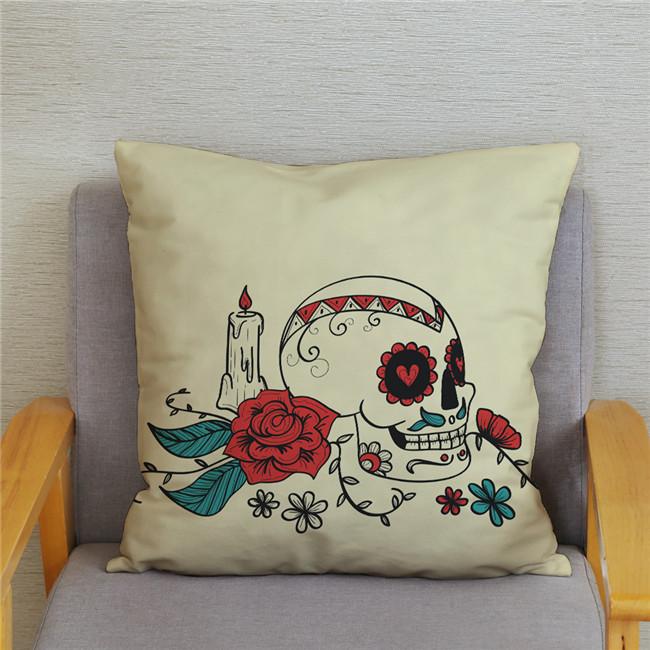Mexican Day of The Dead Pillowcase Bedroom Living Room Sofa Home Decoration  Cartoon Flower Skull Print Cushion Cover