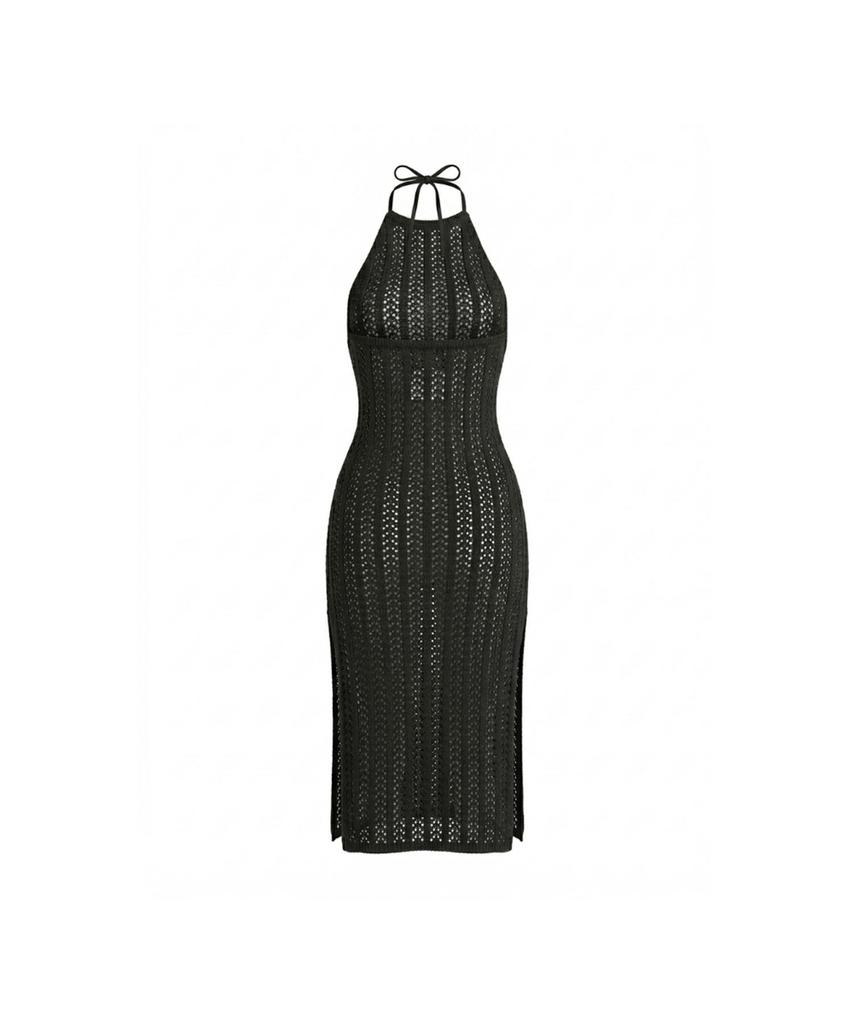 VIKINI VENDER Como See-Through Knit Long Dress Cover-Up - Black