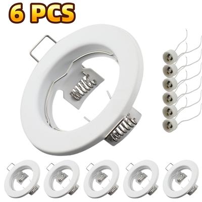 6 Pcs LED Downlight Recessed Mount Frame with GU10 Lamp Holder Base Kitchen Ceiling Spot Lighting Bracket Fittings Cutout 60mm