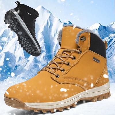 Autumn/ Winter Men's Plush Non-slip High-top Outdoor Shoes, Ultra-light Large Size Hiking Shoes Plus Fur Warm Hiking Boots