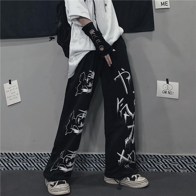 

Men s Retro Dark Academia Print Drawstring Pants - Spring Trend, Loose Fit, Hong Kong Style M