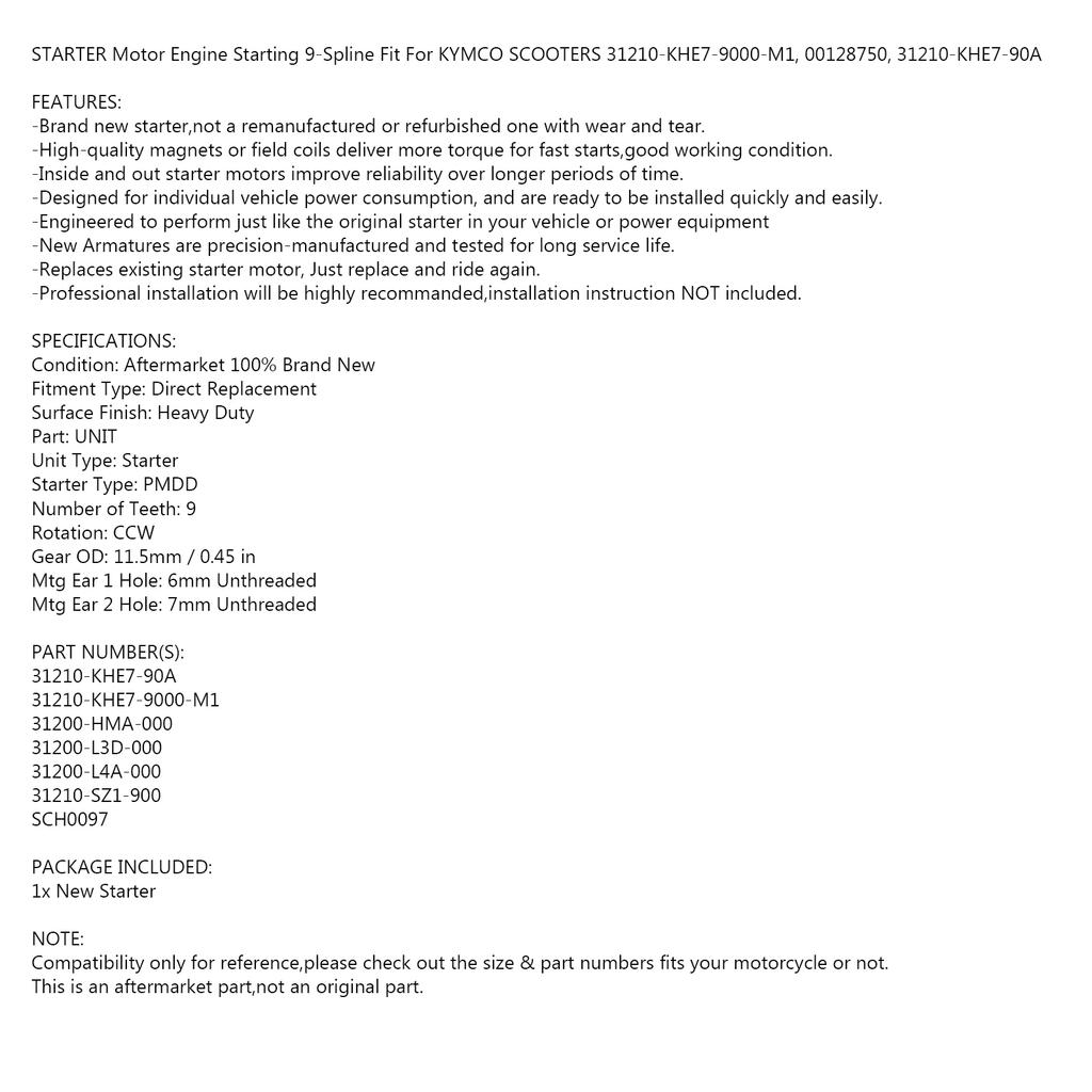 Starter Motor fit for KYMCO Bet & Win Xciting People Persone 250 31210-KHE7-90A