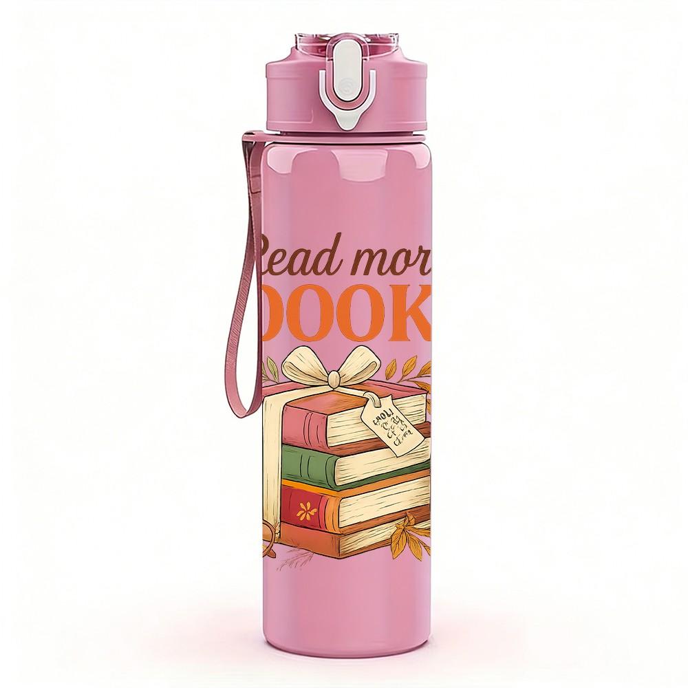 1PC Read More Books Stack Art 750ml Color Plastic Sports Water Bottle Leakproof Flip Straw Lid Suitable for Sports Office Home Use