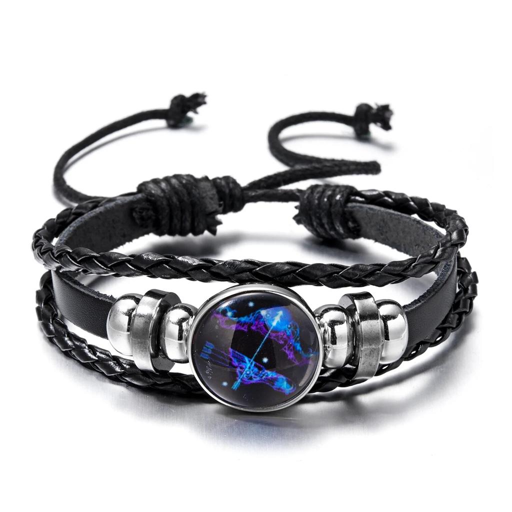 12 Sternbilder Sternzeichen Charm Leuchtende Armbänder Herren Damen Vintage Mehrschichtiges Wickelarmband Lederarmband & Armreif Geburtstagsgeschenk