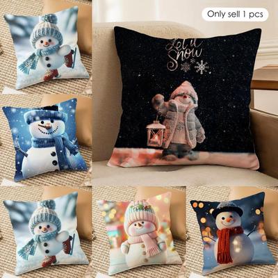 Christmas Winter Snowman Cushion Cover Silky Short Plush Invisible Zipper Dustproof Sofa Pillow Case For Home Decor