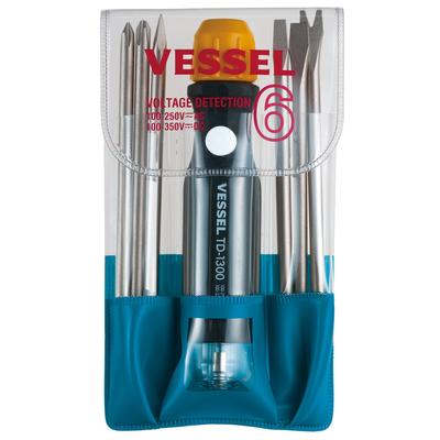 VESSEL Interchangeable Screwdriver Set for Low Voltage and Pin TD-1300L 6-Piece (Phillips, Flathead, Drill, Puller)