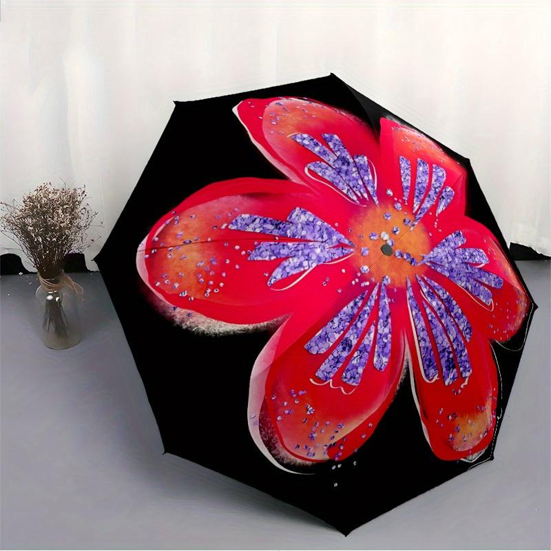 1pc Floral Sparkle Automatic Open/close Folding Compact Umbrella, 8-Rib Sturdy Canopy, Lightweight Portable, Commuting Use, Gift, Outdoor Umbrella, Tr
