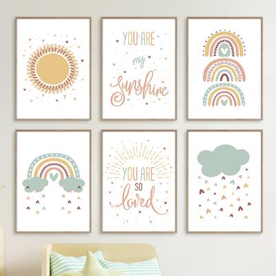 Desenho Animado Sol Arco-Íris Nuvem Chuva Citações Arte de Parede Pintura em Tela Pôsteres e Impressões Nórdicos Decoração de Parede para Quarto de Criança