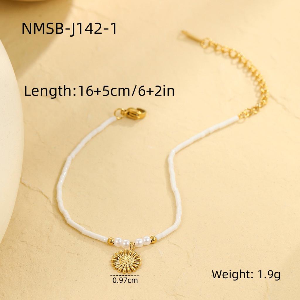 GEMCHIC Women's Daisy Pearl Bracelet Minimalist Stainless Steel Fashion Jewelry for Daily Life