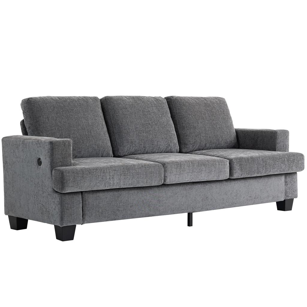 3 Seater Sofa with USB Ports & Cup Holders - Grey