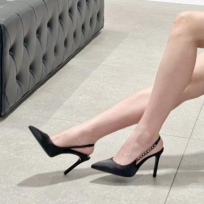 Rhinestone women's shoes temperament high heels single shoes pointed 2025 summer ins silver women's new celebrity stiletto sandals