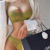 French Lace Embroidery Underwear Sexy Satin Thin Cup Push Up Bra Set Women Romantic Bralette Summer Green Breathable Lingerie