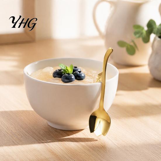 Dishwasher Safe Spoon Tulip Shaped Stainless Steel Spoon, Long Handle Coffee Ice Cream Kitchen Flatware Dessert Serving with Hanging Hook, Utensils