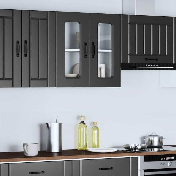 VidaXL Armoire murale de cuisine avec porte en verre Kalmar noir, meuble mural de cuisine, armoires murales avec portes, 853668