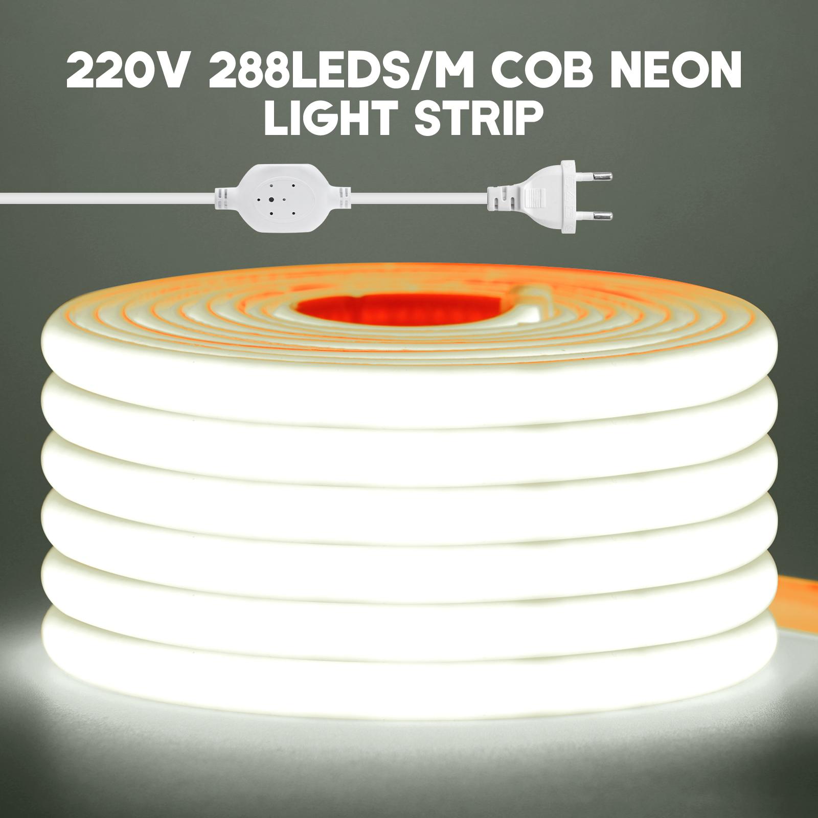 

COB LED Strip 220V 288LEDs/m Adhesive Tape with EU UK Plug IP67 Waterproof Flexible Ribbon for Room Outdoor Garden Lighting 0.5m
