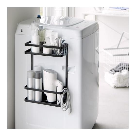 Yamazaki Jitsugyo 1801 Magnetic Storage Rack Next To the Washing Machine, 2 Tiers, Black, W28 X D11.5 X H40cm, Tower Laundry Rack, Can Hold Large