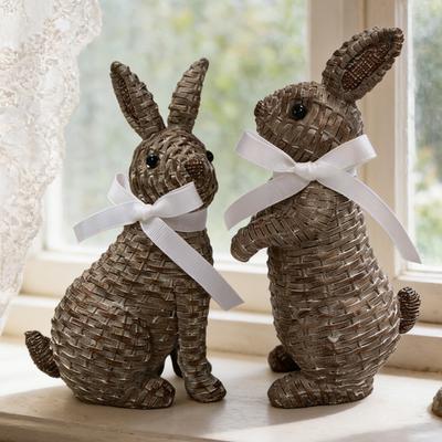 Resin Rattan Easter Bunny Vine Weaving Effect Wicker Bunny Decor Figurine Statue Decorative Ornament for Spring Table Decor
