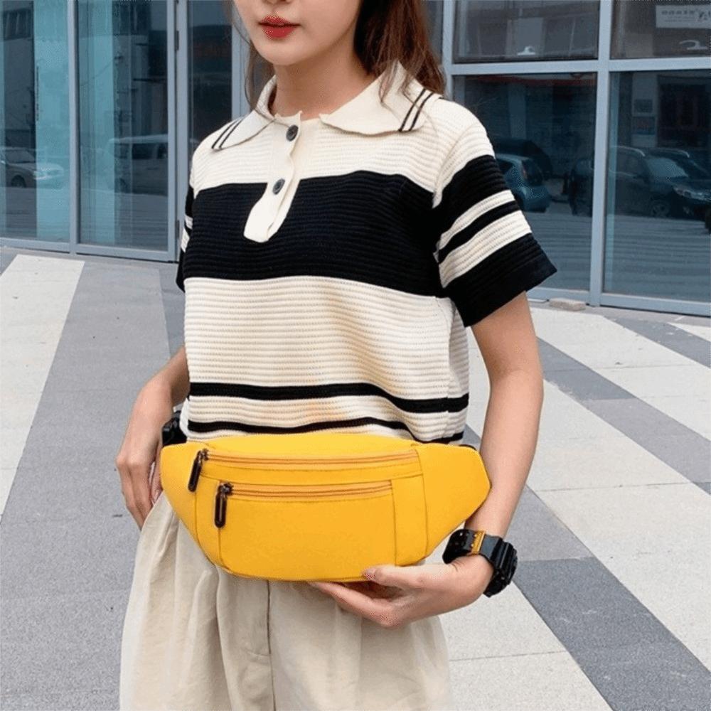Solid Color Sports Fanny Pack Waterproof Mobile Phone Bag Fashion Oxford Waist Bag Outdoor